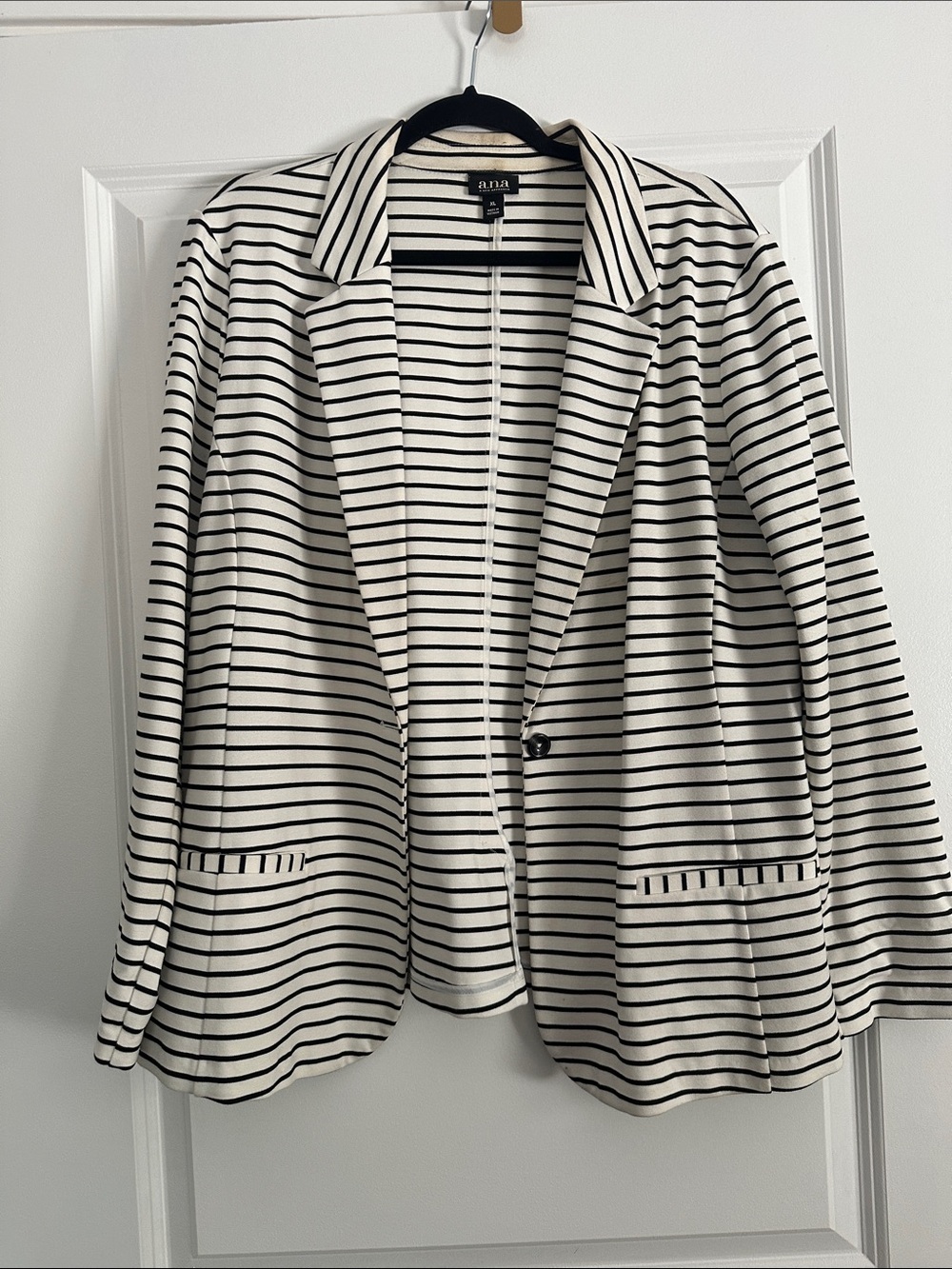 a.n.a Cream and Black Striped Single-Button Blazer